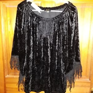 Melissa Paige Crushed Velvet Fringe Boho Top S